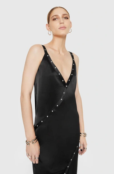 Shop Rebecca Minkoff Camilla Studded Satin Midi Dress In True Black