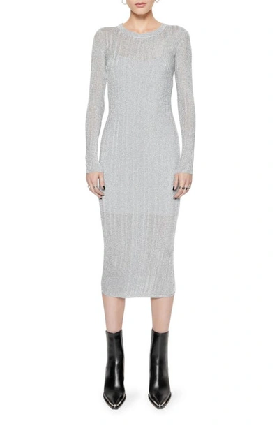 Shop Rebecca Minkoff Abbey Long Sleeve Midi Sweater Dress In Metallic Silver