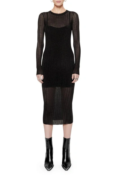 Shop Rebecca Minkoff Abbey Long Sleeve Midi Sweater Dress In Metallic Black
