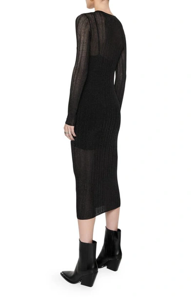 Rebecca Minkoff Abbey Long Sleeve Midi Sweater Dress In Metallic Black