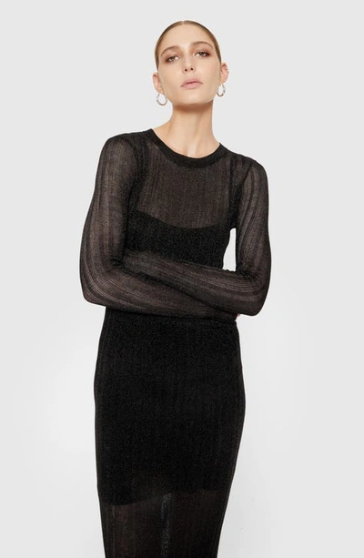 Rebecca Minkoff Abbey Long Sleeve Midi Sweater Dress In Metallic Black