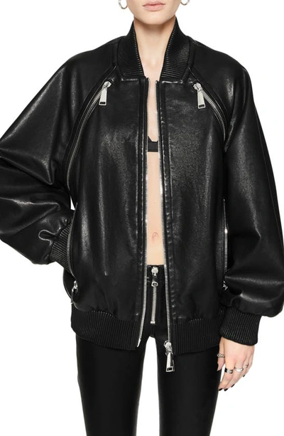 Shop Rebecca Minkoff Dylan Oversize Leather Bomber Jacket In True Black