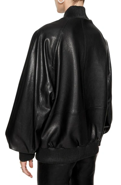 Shop Rebecca Minkoff Dylan Oversize Leather Bomber Jacket In True Black