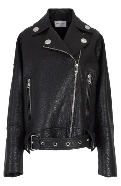 Shop Rebecca Minkoff Stevie Leather Moto Jacket In True Black