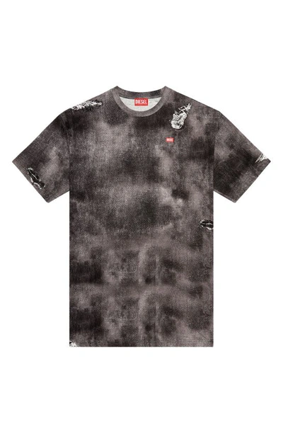 Shop Diesel T-wash-n2 Loose Fit Trompe L'oeil Denim Print T-shirt In Black Denim