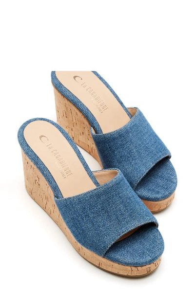 Shop La Canadienne Forrest Platform Wedge Slide Sandal In Jeans Denim