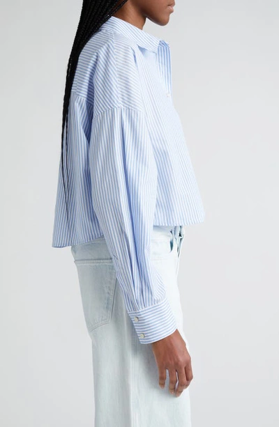 Shop Favorite Daughter The Crop Stripe Cotton Button-up Shirt In Blue/ White Stripe