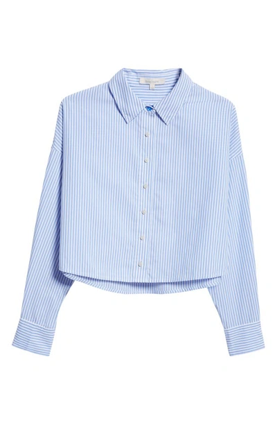 Shop Favorite Daughter The Crop Stripe Cotton Button-up Shirt In Blue/ White Stripe