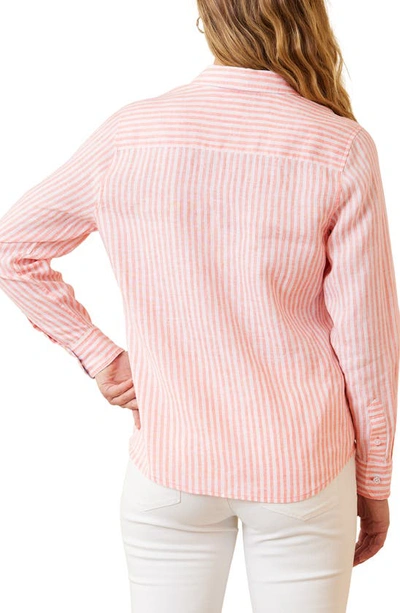 Shop Tommy Bahama Ocean Surf Stripe Linen Shirt In Passion Peach