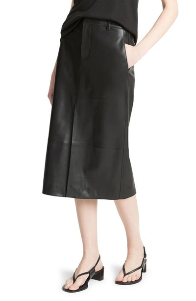 Shop Vince Straight Fit Leather Midi Skirt In Black