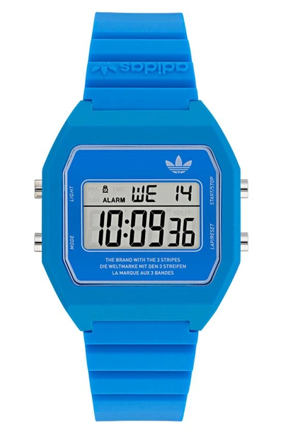 Shop Adidas Originals Digital Two Resin Strap Watch, 36mm In Blue