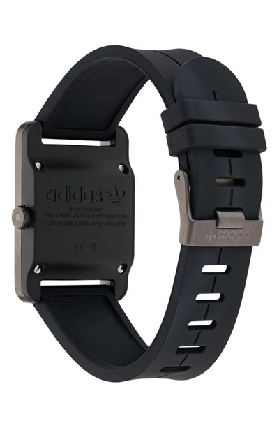 Shop Adidas Originals Rectangular Dial Silicone Strap Watch, 31mm In Black