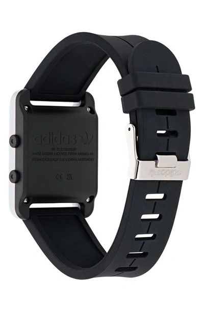 Shop Adidas Originals Resin Case Silicone Strap Digital Watch, 31mm In Black/ White