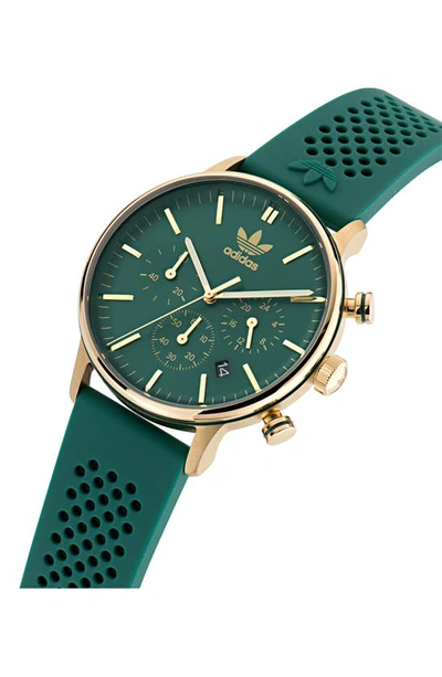 Shop Adidas Originals Code One Chronograph Silicone Strap Watch, 40mm In Green