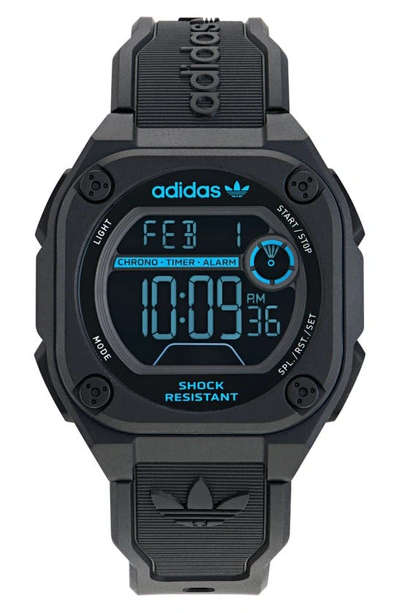 Shop Adidas Originals City Tech Two Resin Strap Watch, 45mm In Black/ Blue