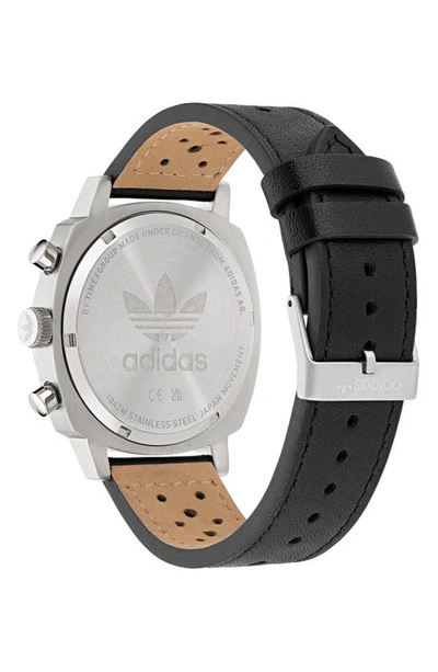 Shop Adidas Originals Chronograph Leather Strap Watch In Black