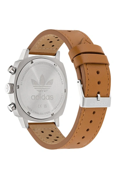 Shop Adidas Originals Chronograph Leather Strap Watch In Tan