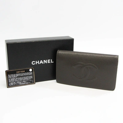 Pre-owned Chanel Coco Mark Grey Leather Wallet  ()