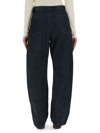 Shop Lemaire Belted Pants In Blue