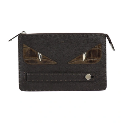 Shop Fendi Selleria Brown Leather Clutch Bag ()