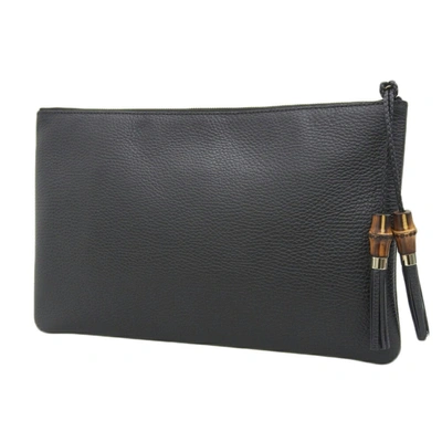 Shop Gucci Bamboo Black Leather Clutch Bag ()