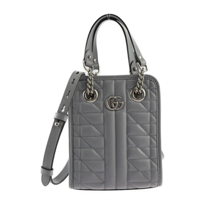 Shop Gucci Grey Leather Shoulder Bag ()