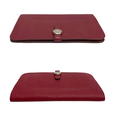 Shop Hermes Hermès Dogon Burgundy Leather Wallet  ()