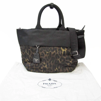 Shop Prada Tessuto Brown Synthetic Tote Bag ()