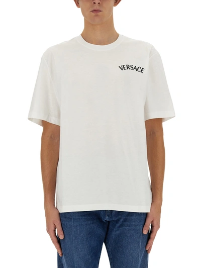 Shop Versace T-shirt With Logo In Bianco