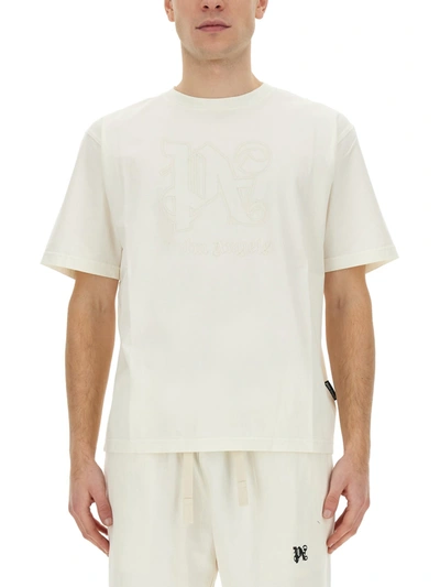 Shop Palm Angels Monogram T-shirt In Bianco