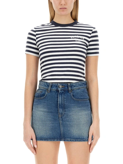 Shop Versace Nautical Stripe T-shirt In Blu