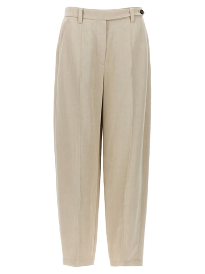 Shop Brunello Cucinelli Pants With Front Pleats In Beige