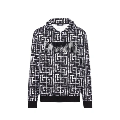 Shop Balmain Cotton Monogrammed Sweatshirt In Black