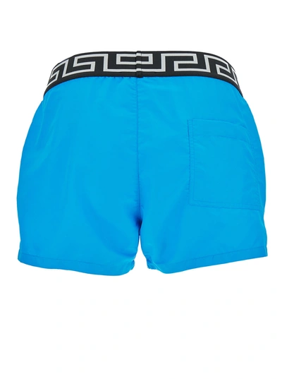 Shop Versace Shorts Greca Bicolor In Blu