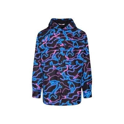 Shop Valentino Printed Hooded Jacket In Blue