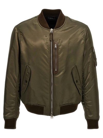 Shop Tom Ford Nylon Bomber Jacket In Military Green