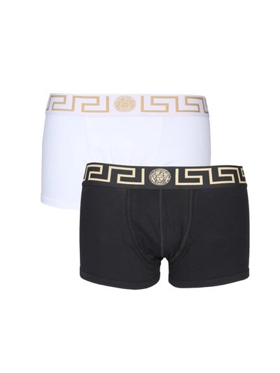 Shop Versace Pack Of Two Boxer Shorts With Greek In Multicolor