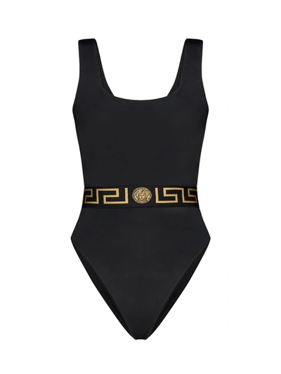 Shop Versace One Piece Swimsuit With Greek In Nero
