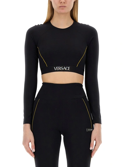 Shop Versace Tops With Logo In Nero