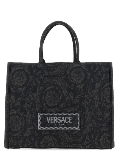 Shop Versace Large Shopper Bag Athena Baroque In Nero
