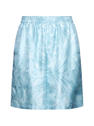 Shop Versace Shorts In Pale Blue