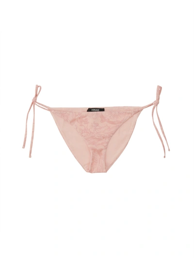 Shop Versace Baroque Print Bikini Bottom In Rosa