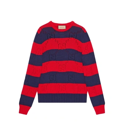 Shop Gucci Striped Cotton Sweater In Red