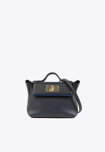 Shop Hermes 24/24 21 In Bleu Nuit Evercolor And Swift With Permabrass Hardware