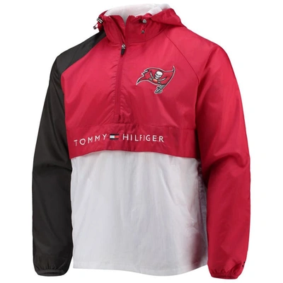 Shop Tommy Hilfiger Red/pewter Tampa Bay Buccaneers Raglan Half-zip Pullover Top