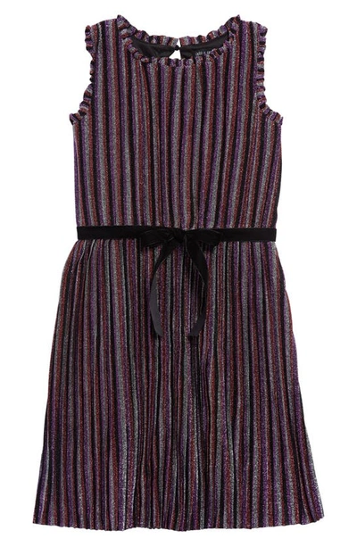 Ava & Yelly Shimmer Stripe Shift Dress In Multi Black
