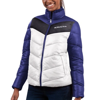 Shop G-iii 4her By Carl Banks White/purple Baltimore Ravens New Star Quilted Full-zip Jacket