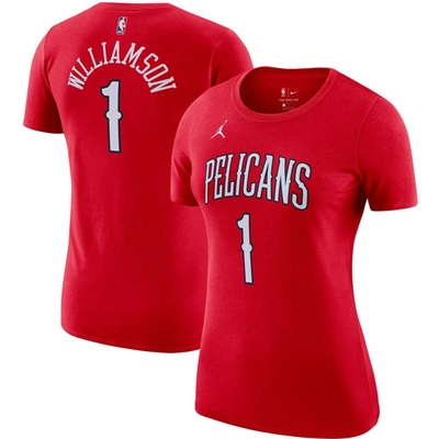 Shop Jordan Brand Zion Williamson Red New Orleans Pelicans Statement Edition Name & Number T-shirt