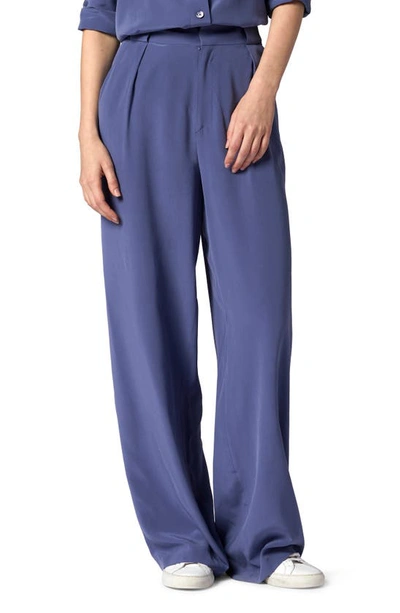 Shop Equipment Owen Wide Leg Silk Trousers In Blue Indigo