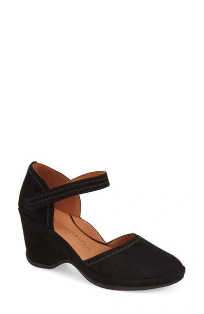 Shop L'amour Des Pieds Orva Wedge Sandal In Black Kidsuede